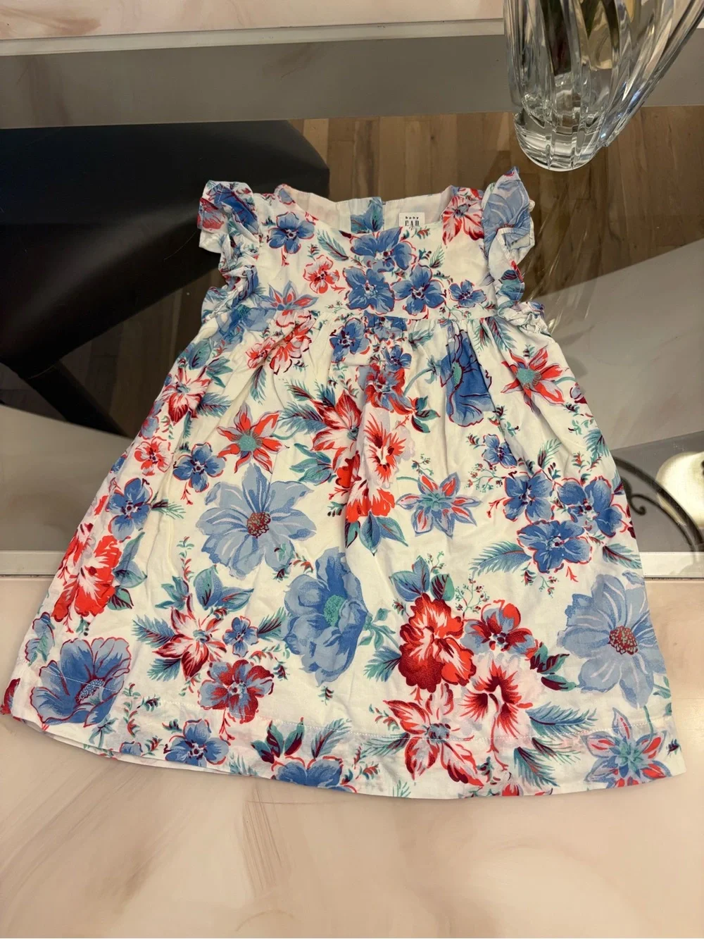 Baby Gap Girls size 2 Floral A-Line Flutter Sleeve Dress Lined Ruffle Button